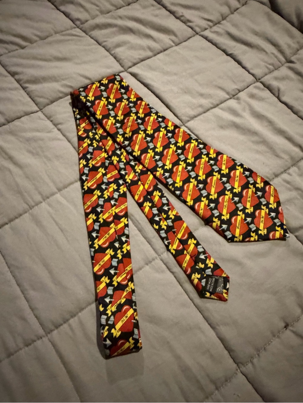 Black Tie with Red and Yellow Novelty Pattern